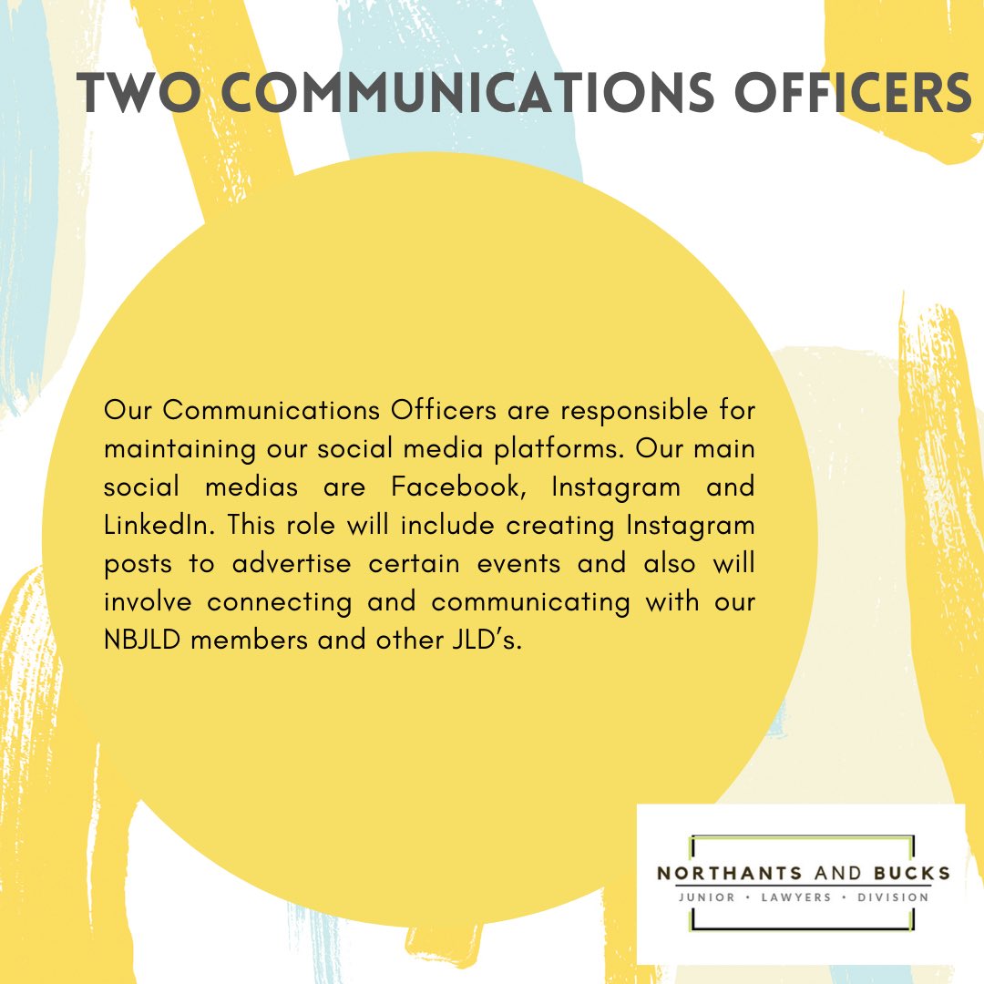 📢WANT TO BE PART OF THE 2022/23 NBJLD COMMITTEE?🙌🏻
We are now recruiting for the positions set out in the attached photos. To apply, please email northantsbucksjld@outlook by 9 April 2022 with your name and short explanation of why you would be suitable for that position #nbjld