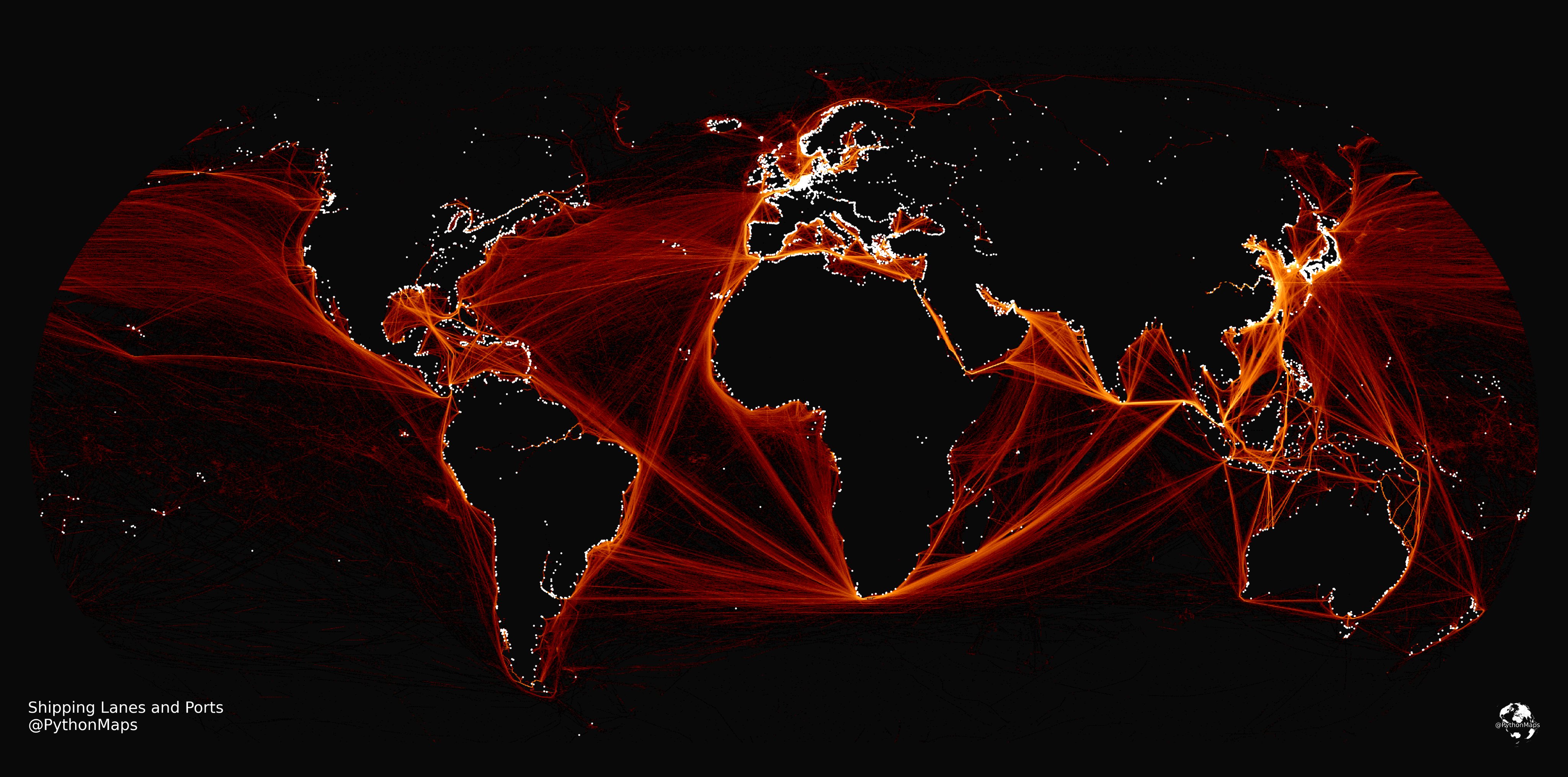 Python One To One Mapping Python Maps On Twitter: "A Bit Of Fun. Here Is A Map Combining The Worlds  Shipping Lanes And Ports On One Map! Made With #Python Using #Matplotlib  And #Numpy. #Datascience #Datavisualization #Map #