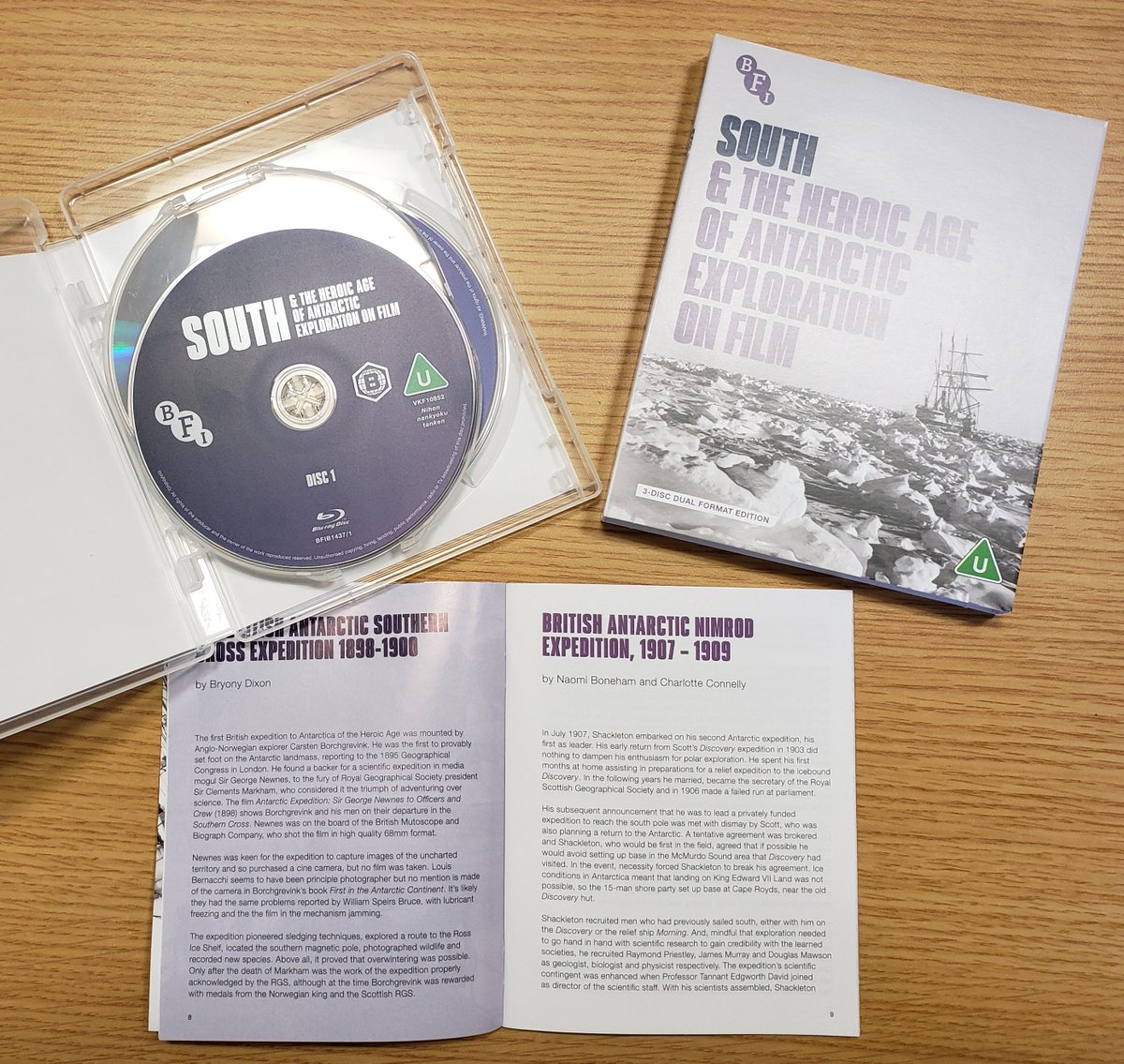 scottpolar's tweet photo. Thanks to @BFI for sending us a copy of their newly released edition of South for our #PolarLibrary. The set includes two mini essays by our Archivist Naomi Boneham and Museum Curator @curatorconnelly.
Search our collections of audio visual material here: https://t.co/Z90A4srTRM https://t.co/zPETn6MDeo