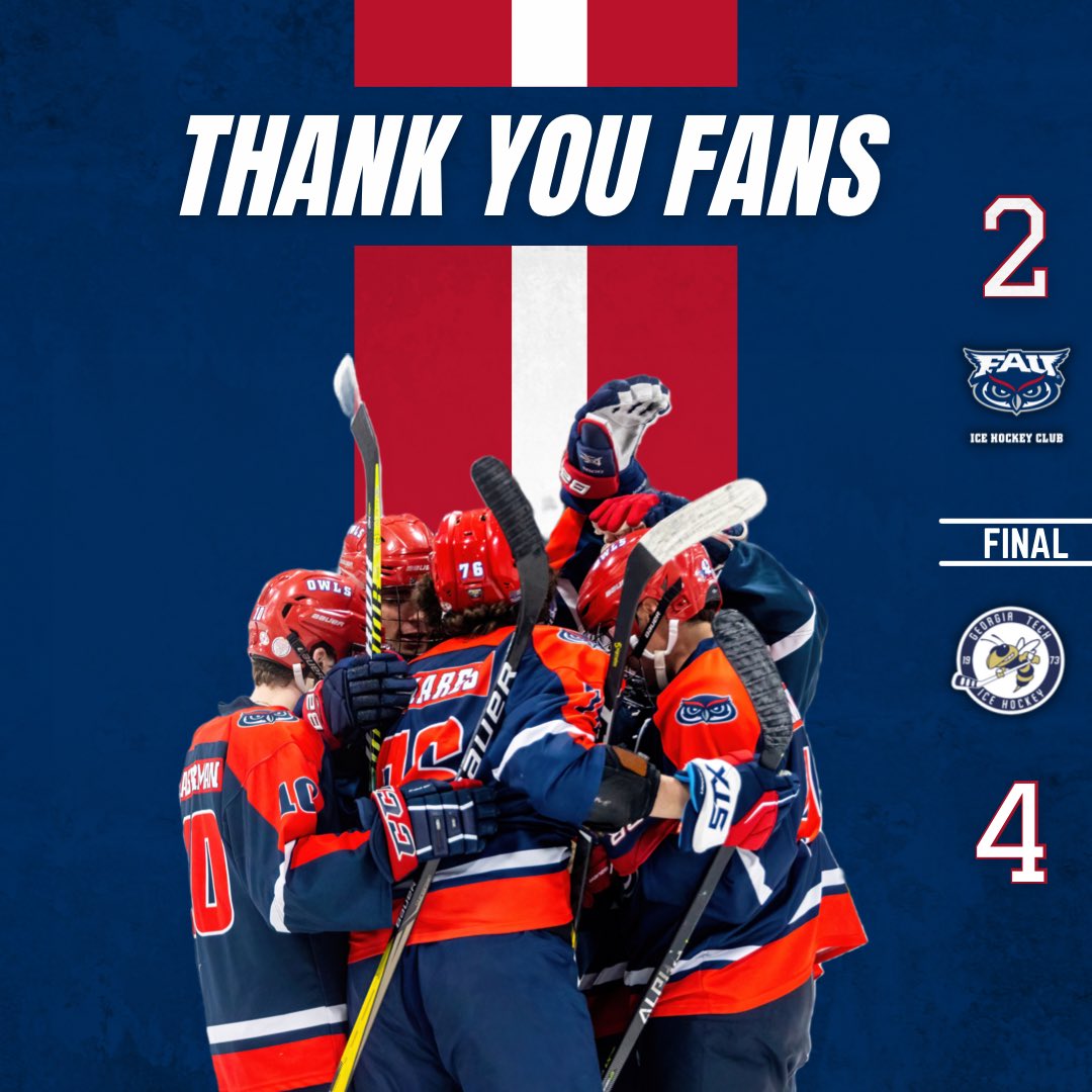 FAU_Hockey's tweet photo. That’s all for now folks… Thank you so much to all of our fans for the unconditional support throughout the season and to those who made the effort to travel to PA with us❤️ See you next season!

#RollOwls #HockeyinParadise 🦉🏒 https://t.co/QaJ9Ed1cVf