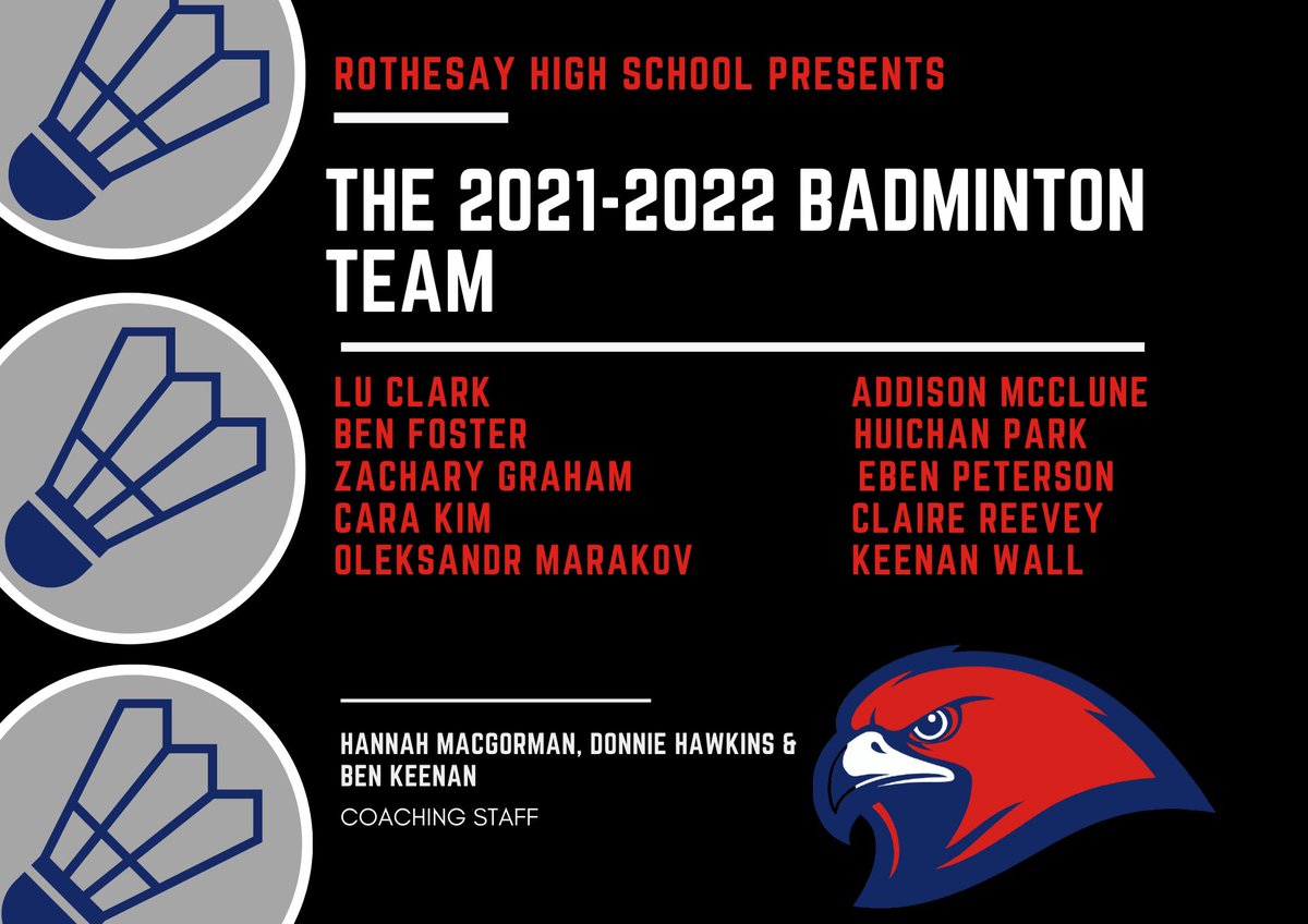 RothesayHigh's tweet photo. Congratulations to all selected for the 2021-2022 Badminton Team! 🏸💯 https://t.co/1fotVrt3JG