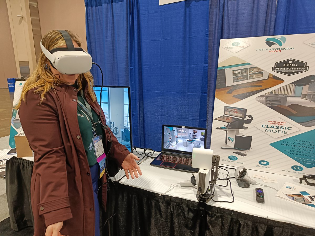 virteasy's tweet photo. Here at #ADEA2022, we're so happy to be showing off the potential of #VR in dentistry combined with the new #Haply arm from #Canada that blends haptic power with incredible portability and flexibility. Don't forget to scan our QR code for your chance to win your own #MetaQuest2! https://t.co/6i9f30uzRh