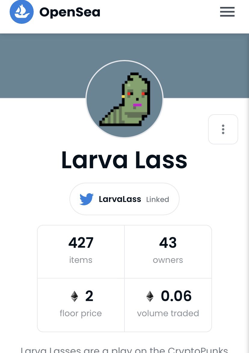 LarvaLass's tweet photo. 🚀🚀current floor price 2 ETH!! 🚀🚀

#NFTCommunity #nftcollector #NFTdrop #NFTs #LarvaLads #larvalass  #NFTartist #nftgames https://t.co/cI90TlBmBr