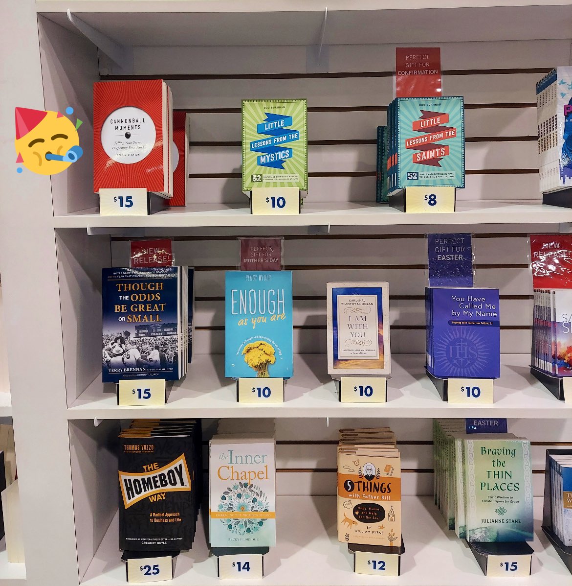 eclaytopia's tweet photo. So cool to get a pic of my book in the wild and next to some other awesome @loyolapress titles…and at @LACongress no less! #RECongress https://t.co/SspzpH6v4R