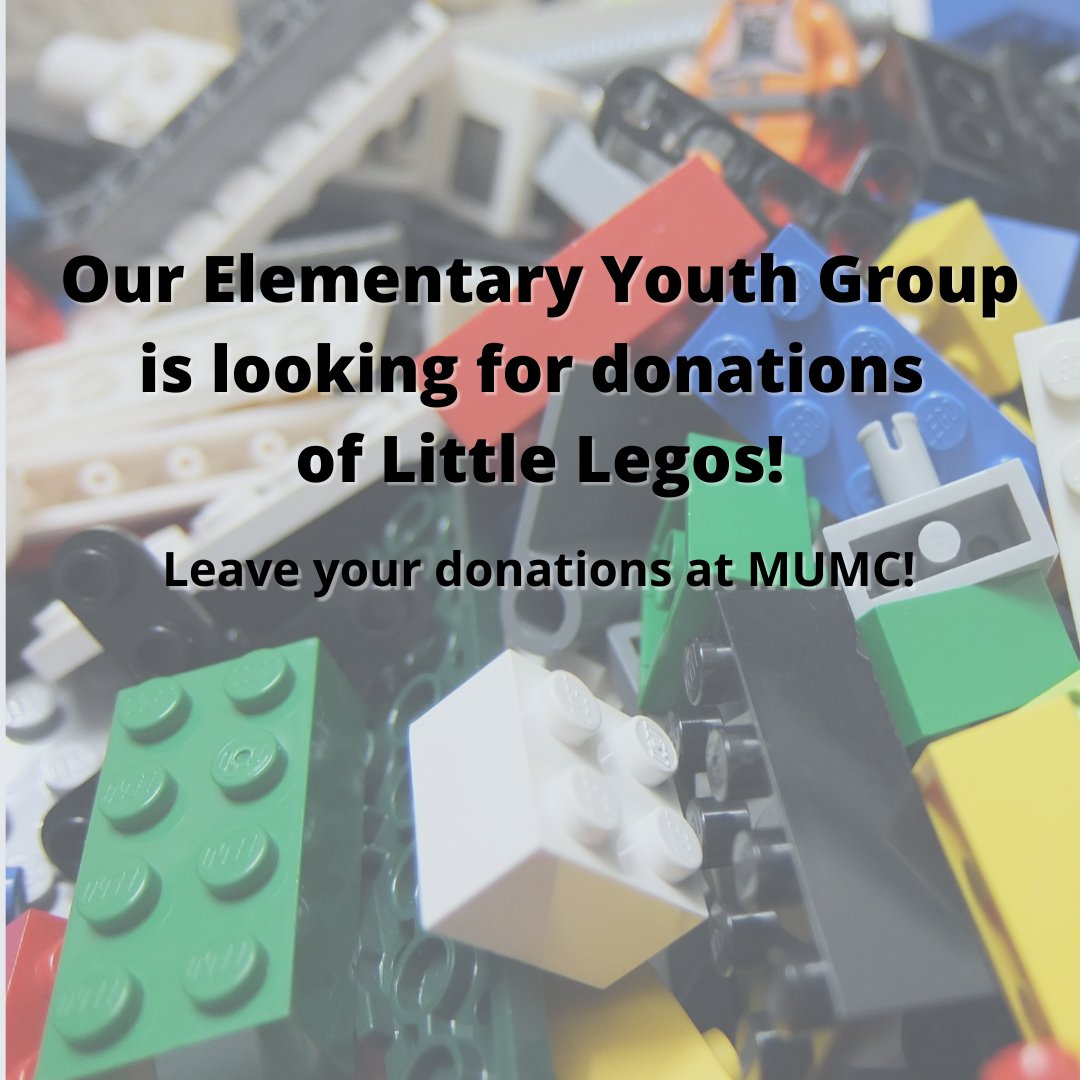 mtownumc's tweet photo. Our Elementary Youth Group is looking for donations of little Legos. We use them during our gathering time and sometimes to tell a story. If you have a set you are not using, or see one at a yard sale, we would love them! Just leave your donation in the church office! https://t.co/8cxeM9Fhcy