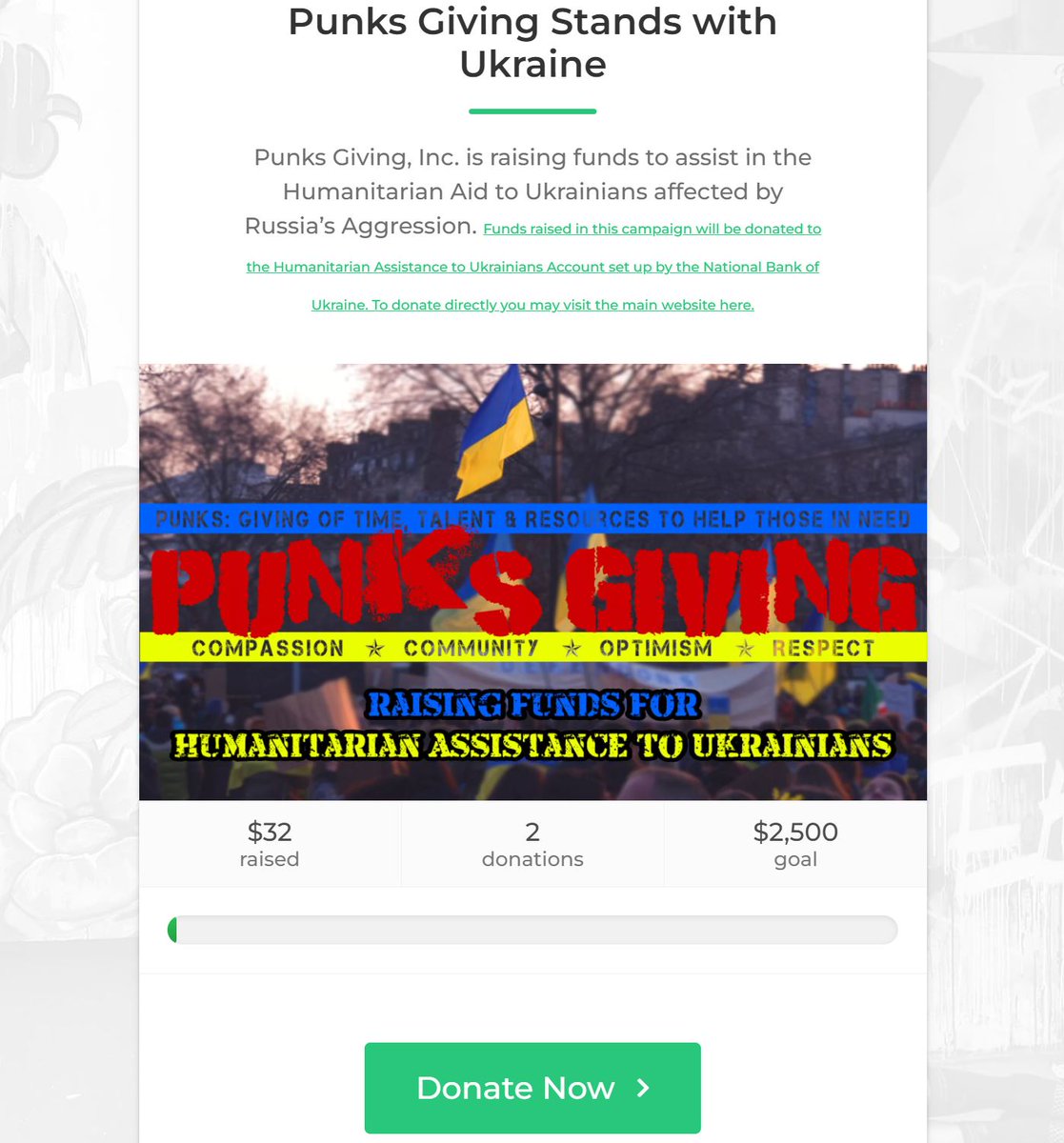PunksGiving's tweet photo. #PunksGiving #StandsWithUkraine. We have created a #fundraising campaign to benefit the #HumanitarianAid to #Ukrainians affected by Russia's Aggression at https://t.co/I0YEwOiqvY 

Donate $25 or more &amp; receive a free special edition blue and yellow Punks Giving logo T-Shirt. https://t.co/cReOEDXfXO