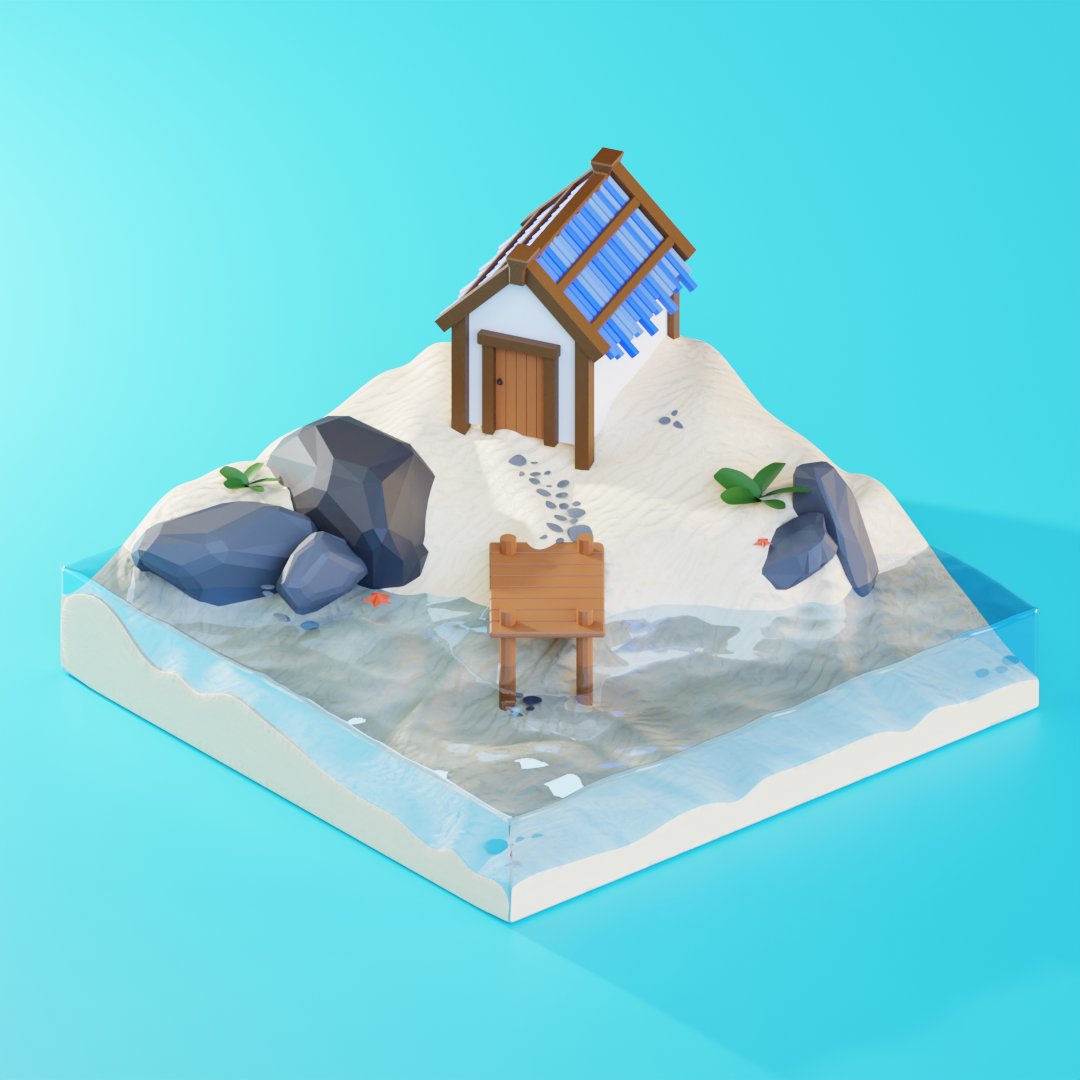 Poolpad888's tweet photo. My first steps in 3D modeling.
It took me 5 hours to create a small beach house.
This is my first work in 3d. I will study further.
What do you think, what draws for a good NFT?
@nftworldsNFT @IcyStudiosGame @hypebearsclub
#NFT #hypebears #3DNFT #Meetsmeta #nftworld #NFTartist https://t.co/AWntoctGNr