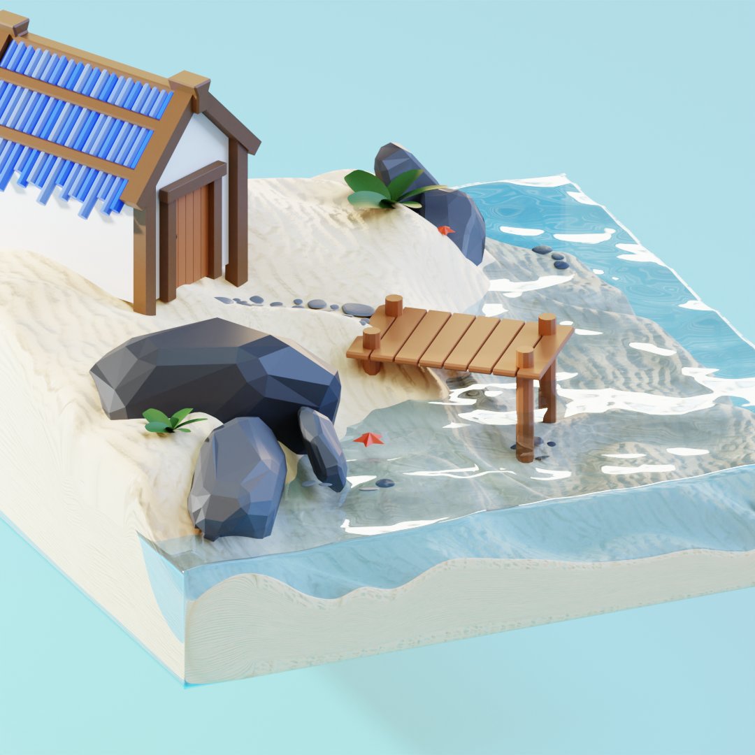 Poolpad888's tweet photo. My first steps in 3D modeling.
It took me 5 hours to create a small beach house.
This is my first work in 3d. I will study further.
What do you think, what draws for a good NFT?
@nftworldsNFT @IcyStudiosGame @hypebearsclub
#NFT #hypebears #3DNFT #Meetsmeta #nftworld #NFTartist https://t.co/AWntoctGNr