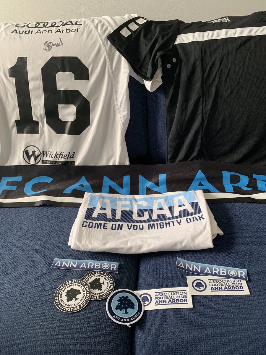 Thank you @AFCAnnArbor for the signed @okumu_stanley jersey and other awesome AFC Ann Arbor swag! 💙 Can’t wait for both seasons to start up!!! #COYMO #AFCAAFamily #lovemyclub