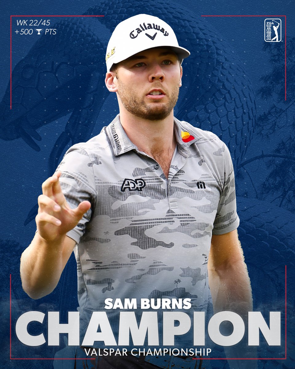 PGATOUR's tweet photo. Back-to-back 🏆🏆

@SamBurns66 successfully defends his @ValsparChamp title in a playoff. https://t.co/kj936aQvKe
