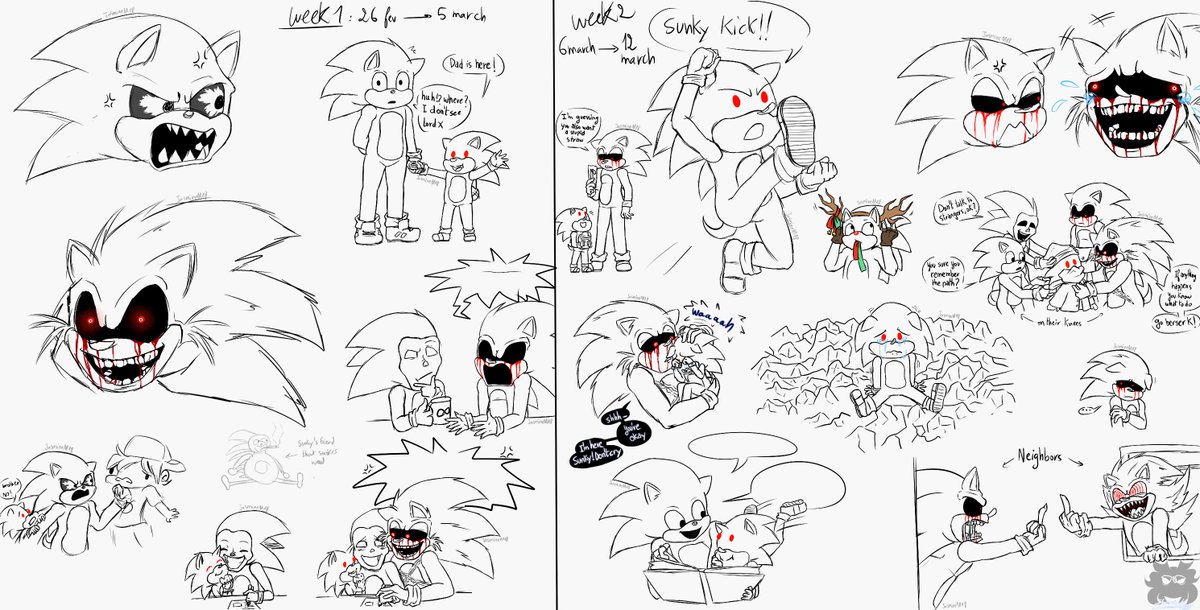 JasmineM1_8's tweet photo. When a drawing takes more than 3 days or 3 Saturdays to be done
I lose all it's fun
So I usually draw some random things 
so I don't lose my sanity then throw in the trash

but today I was like
why not post them

#sonicexe #LordX #sunky  #majinsonic 
#sonicexeoc #endlesscycles https://t.co/MBufiz13Wq