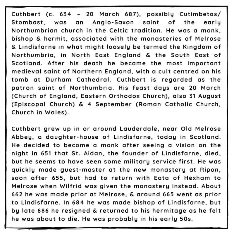 BritishHistorym's tweet image. #otd 20 March 687 – Cuthbert, Northumbrian (English) monk, bishop, &amp;amp; saint died (b. 634)

#SaintCuthbert #Cuthbert #AngloSaxon #AngloSaxons #Britishhistory #history  #onthisdayinhistory  #northumbrian  #Christianity