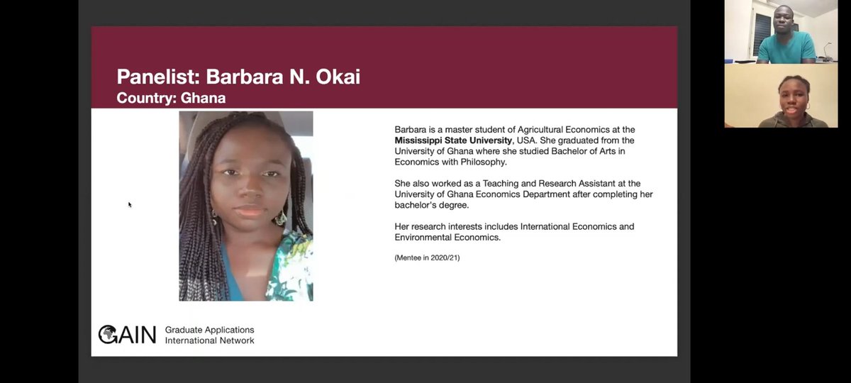 GAIN_Network_'s tweet photo. Missed the Kick-Off Info Session about this year's GAIN Program?

Are you African and trying to decide whether to apply for the free GAIN program to support you in applying for graduate school in econ or related fields? 

Watch the video here: https://t.co/ZZKBxrfh9J https://t.co/oMjNznsJ78