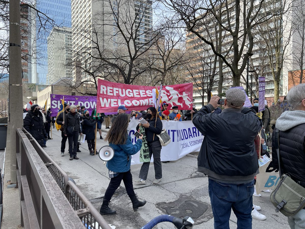 torontolabour's tweet photo. #CommunitySolidarityTO joins up with @migrants_rights rally happening in Toronto 

#StatusForAll #UniteAgainstRacism #IDERD https://t.co/93lldbntwE