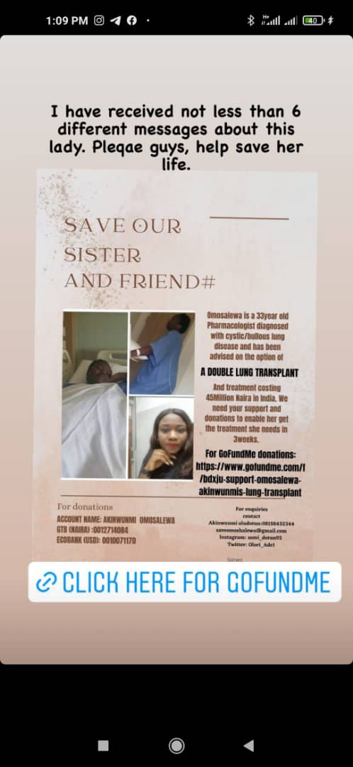 yincle's tweet photo. #Saveomosalewa #Supportomosalewa #45M needed for #DoubleLungTransplant ..Help please. #NigerianIdol https://t.co/yb7l00twTN