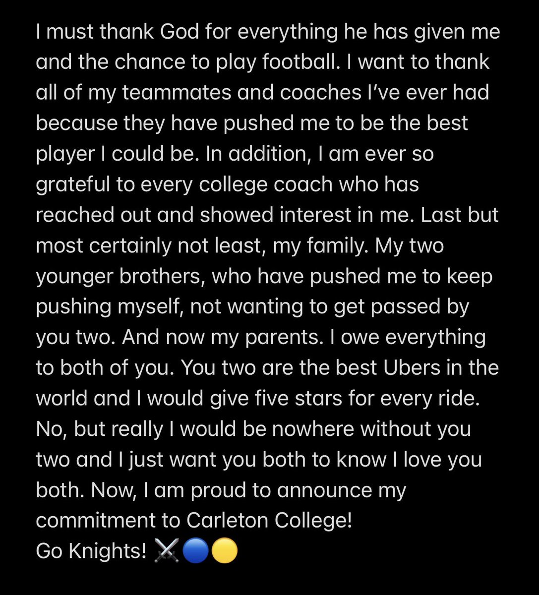 IMouacheupao's tweet photo. New Beginnings ⚔️🔵🟡
@CarletonFB @CoachJournell @CoachLeeXiong @coachvanepps 
#KeepStackin https://t.co/xFfHC8ewWD