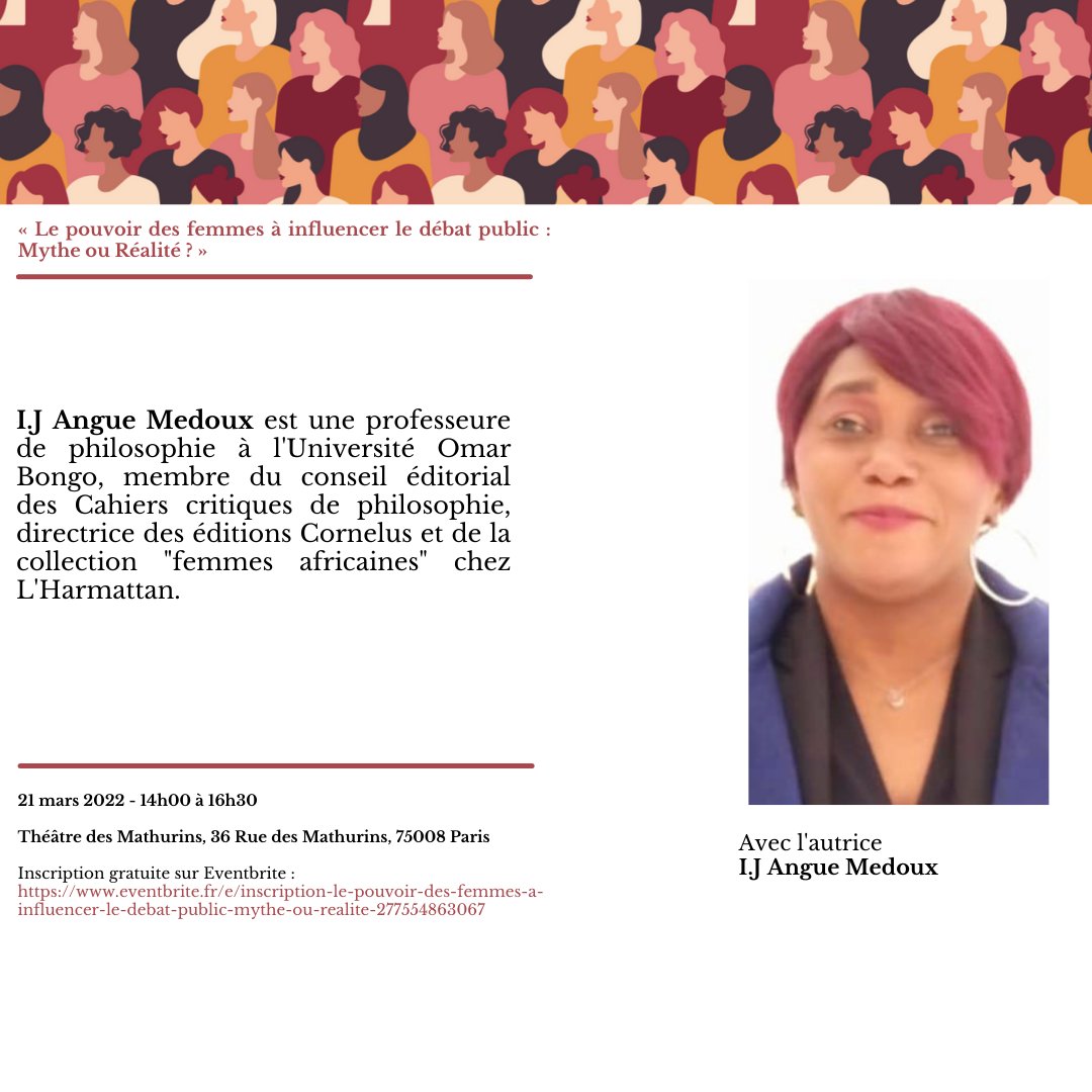 Refondation_Off's tweet photo. Pr le livre "Le pouvoir des femmes à influencer le débat public, mythe ou réalité ?",
une conférence de presse aura lieu de 14 à 15h le 21 Mars 2021au Théâtre des Mathurins.
avec @PatiencePriso &amp; @IrmaAngueMedoux
#womenempowerment #conférence_de_presse #Débatpublic https://t.co/DEV9saobpz