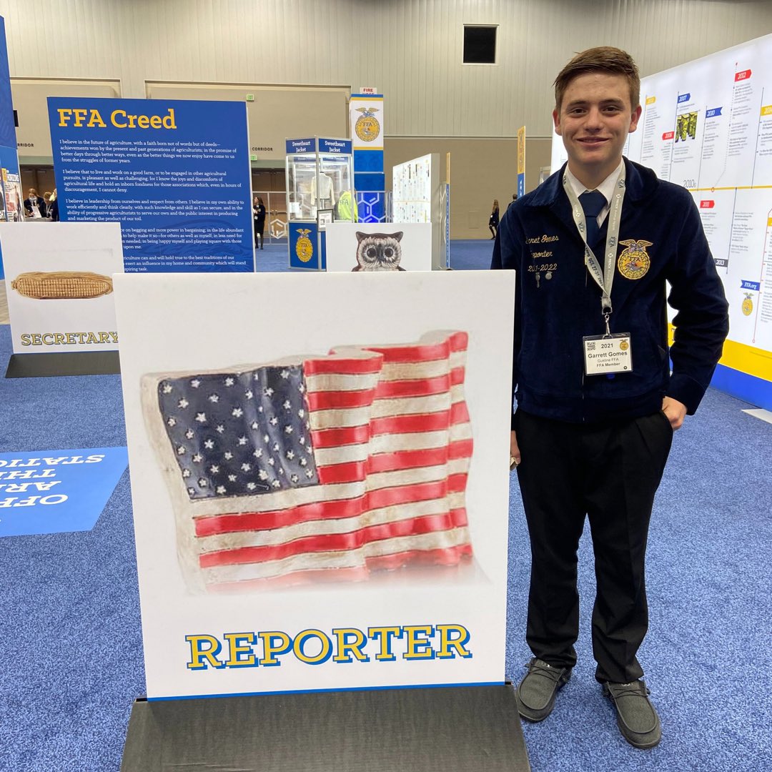 MercedMariposa's tweet photo. Garret Gomes from @GustineFFA was named the Star Reporter for our region! Being recognized for going above and beyond to promote Gustine FFA and its members through online newsletters and more, he’ll compete at state conference for the chance to be named State Star Reporter! https://t.co/nbZ456K8qT