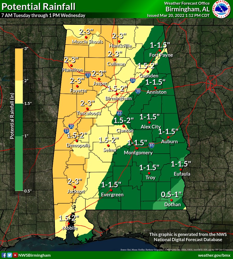 ⚠️Severe Storm and Flood Chances Increasing for Tuesday thru early Wednesday:

▪ Tornadoes, damaging winds, &amp; large hail all possible, including a risk for Flash Flooding

▪ Starting as early as 4pm Tue, ending early Wed am east &amp; SE

▪ Check back often for updates!!
#alwx