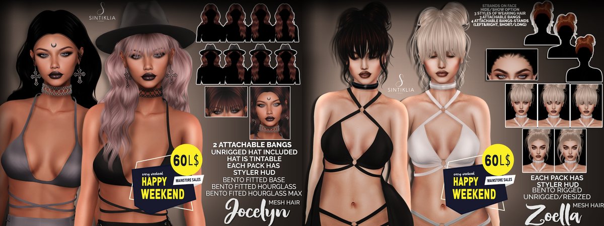 sintikliasims's tweet photo. 2 hairstyles Jocelyn&amp;Zoella 60Ls in mainstore:
Hair Zoella/Jocelyn - pack1(blondes, nblondes roots, browns,reds, blacks&amp;whites), pack2(naturals,ombres, colors&amp;pastels, monochromes)  - 60Ls each
https://t.co/Kzyj28StYq
#sintiklia #sl #secondlife #60ls #slhair #sintikliasims https://t.co/fUSomJqVIv