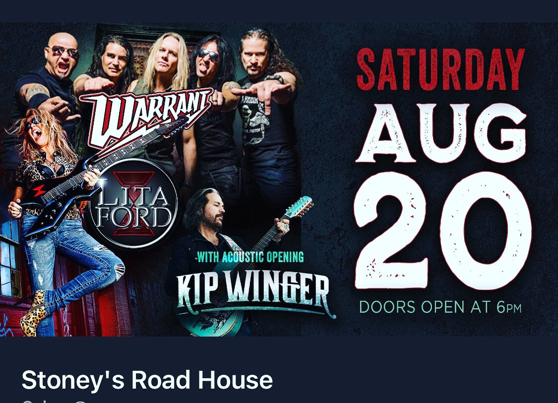 warrantrocks's tweet photo. Idaho ! Lets Rock 🤘🏻
WARRANT with Lita Ford and Kip Winger are heading to Stoney's Road House in Emmett, Idaho!
Saturday Night - August 20th, 2022! https://t.co/wEPWrEX9xu