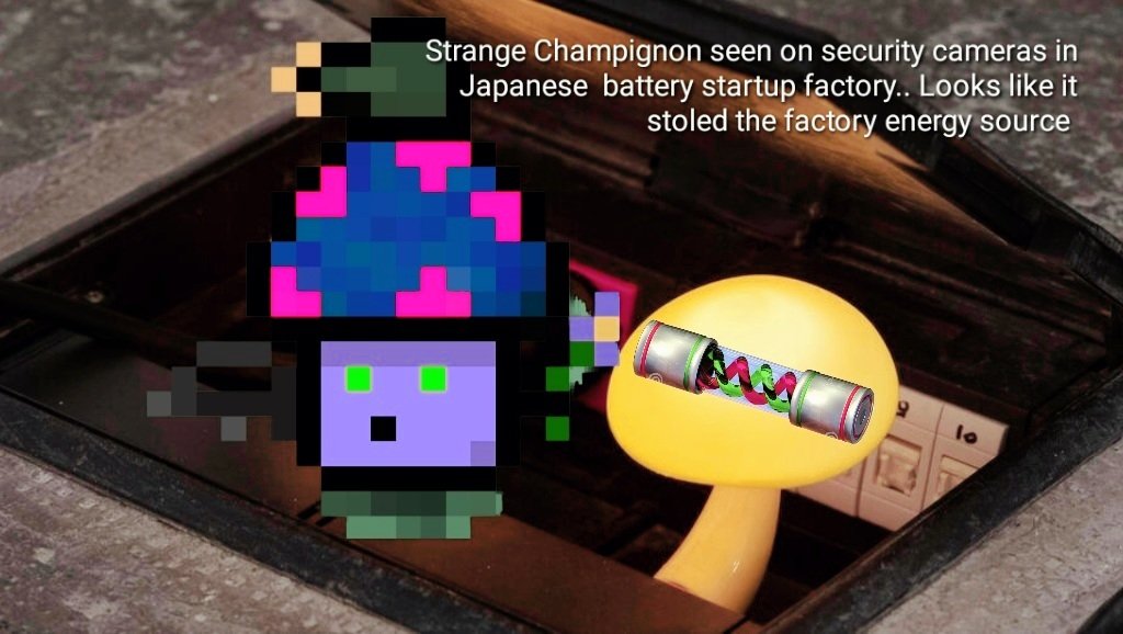 HoratiuModo's tweet photo. A strange device was used in Yokohama battery factory,and what makes it even more strange,is that a Champignon look-alike did a transfer of energy without being spotted. Our Japanese sources are saying that no one was hurt and everything happened really quick https://t.co/ty5ktHgaUv