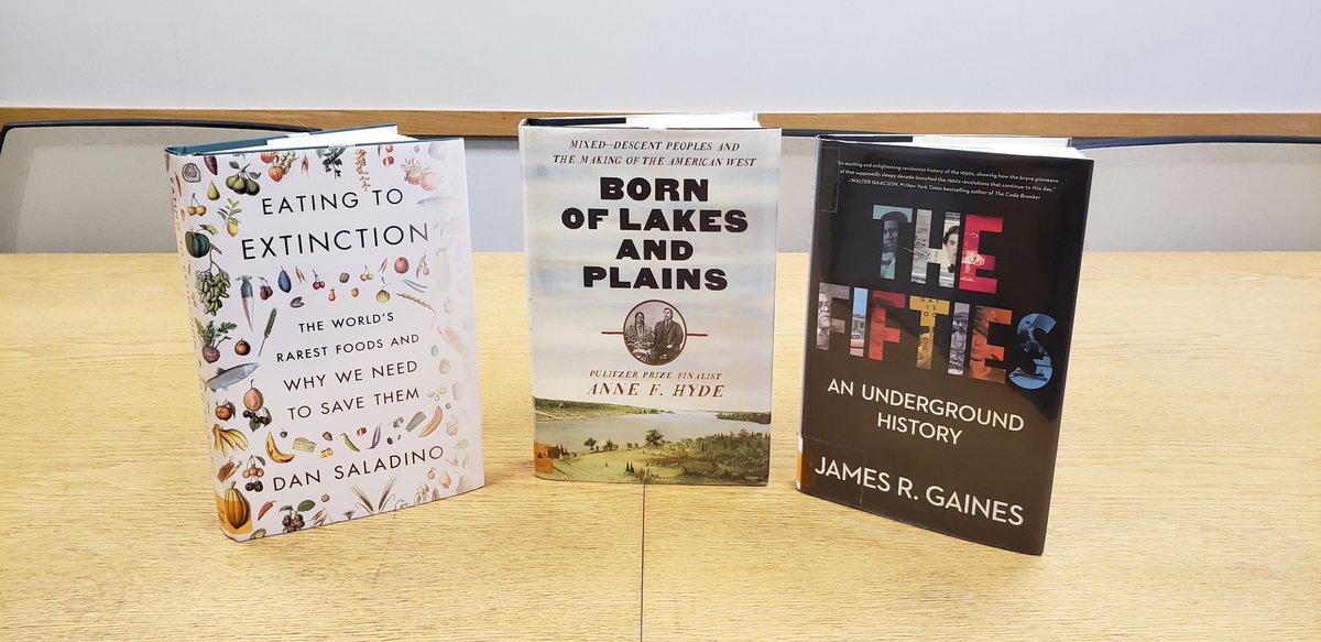 Check out these new additions to our Non-Fiction collection!

Eating to Extinction
by Dan Saladino: bit.ly/37CJLpj
Born of Lakes and Plains
by Anne F. Hyde: bit.ly/3tn8OoN
The Fifties: An Underground History
by James R. Gaines: bit.ly/37zTOLJ