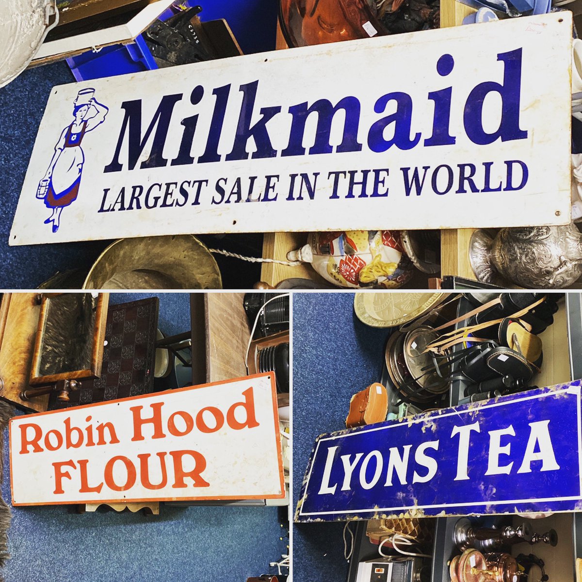 astraantiques's tweet photo. Have a lovely evening! #sunday #weekendantiques #milkmaid #lyonstea #robinhoodflour #enamelsigns #vintageadvertising #oldshopadvertising #astraantiquescentre #hemswell #lincolnshire https://t.co/6aDvt6H4ry