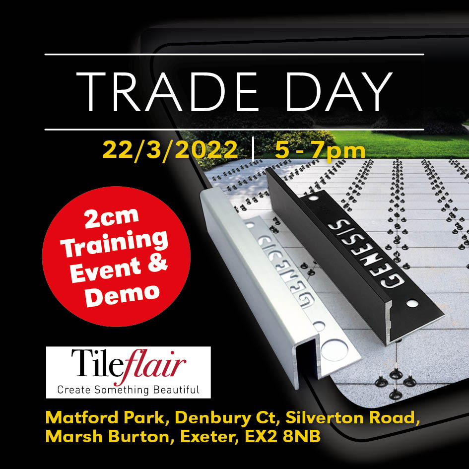 GenesisAPS's tweet photo. Upcoming trade day with Tile Flair Exeter!
22.03.22 - 5pm to 7pm.
Postcode - EX2 8NB
Training event and demo on external tiling!
@Tileflair_Trade with Julian Myles
#tradeday #tileflair #trades #genesisglobalsystems #ceramics #external https://t.co/jY7cuGKuYV