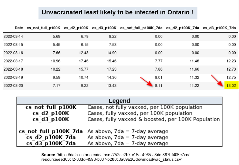 KnowledgeAcqui1's tweet photo. Ontario finally provides data to show the boosted in a separate column.  

Why are triple-vaxxed being infected at such a high rate?

@fordnation ?  
Dr. Moore ? https://t.co/nvj3VbE13y