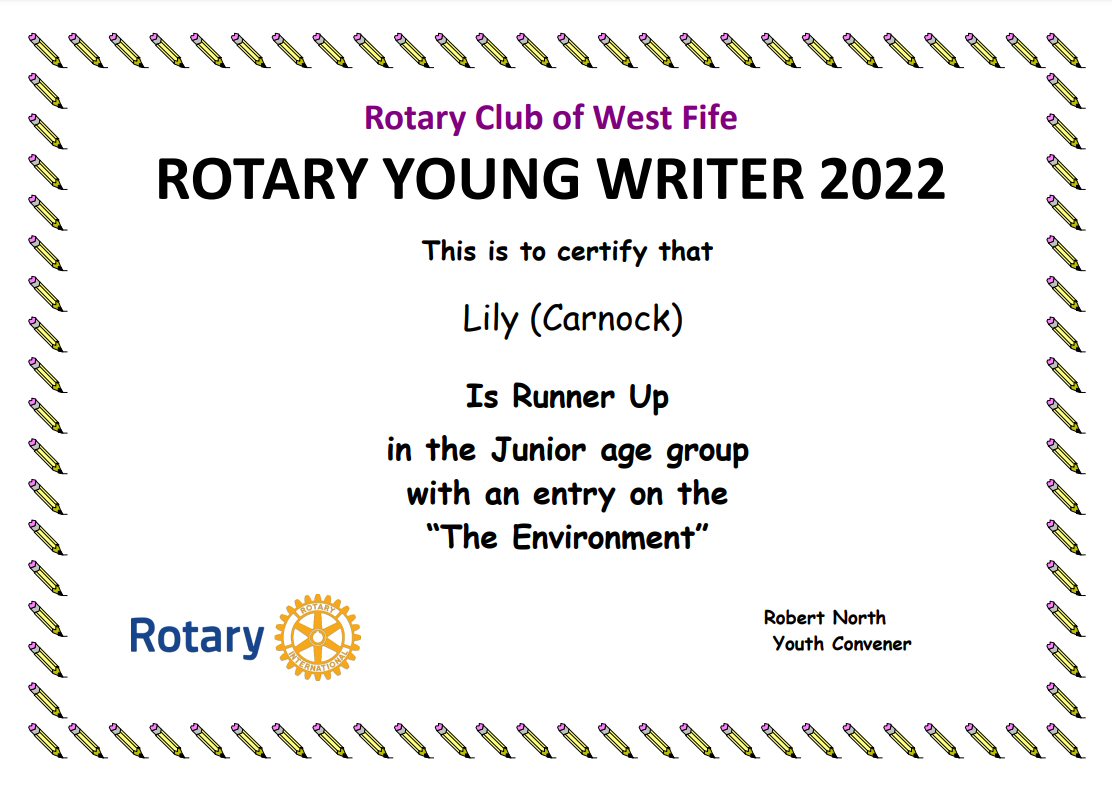 WestFifeRotary's tweet photo. 2022 Rotary Club of #WestFife
Young Writer of the Year
Junior Category on the "The Environment”.
Congratulations to 
Runners Up: Lily W (@CarnockPS )
Runners Up: Eve S &amp; Christopher E (Culross Primary School) joint entry
#rotaryyoungwriter Rotary in Scotland #WestFife https://t.co/DjxG5pItf1