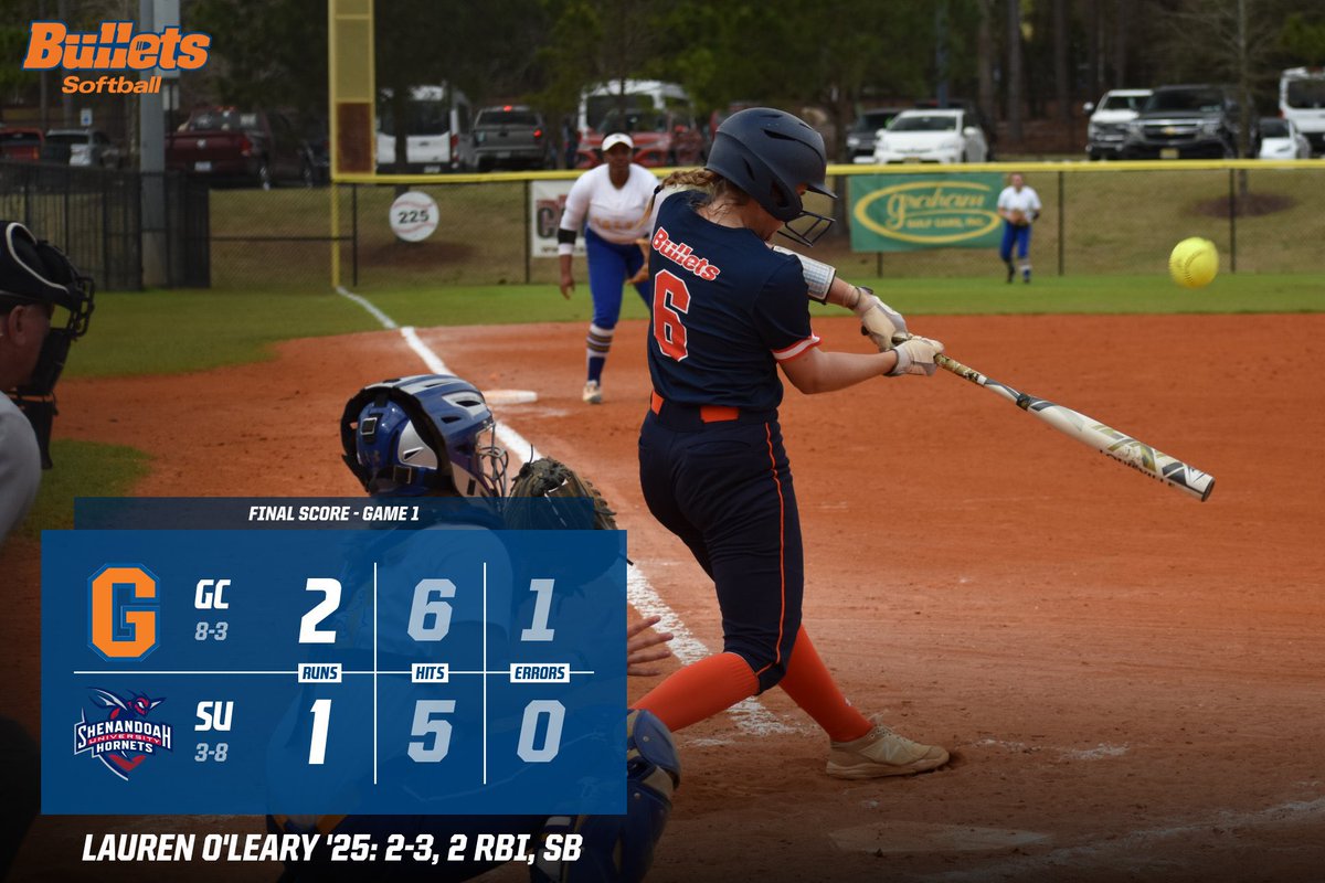 gburgbullets's tweet photo. Lauren O’Leary ‘25 drives in both runs and Paige Forry ‘25 tosses 4.2 scoreless innings as @GburgSoftball1 wins the first game at Shenandoah. #gobullets🔶🔷 #BulletsSoftball #d3softball #CCSB https://t.co/ZHylO6zQD0