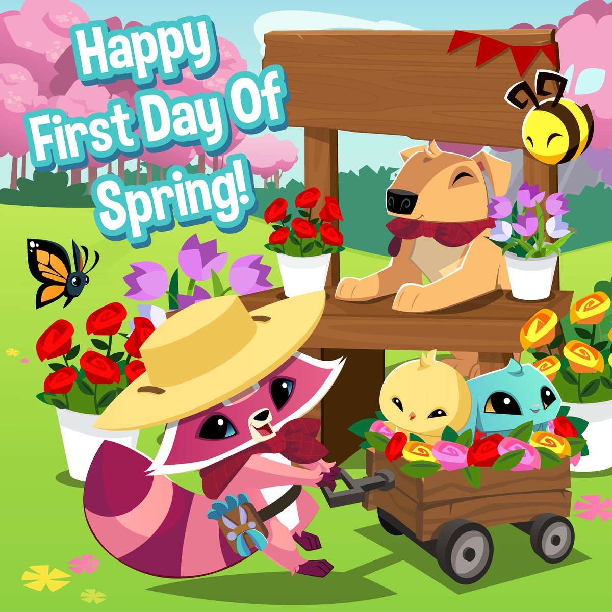 AnimalJam's tweet photo. Spring is here! There are a variety of ways to celebrate in Animal Jam and Animal Jam Classic! Enjoy this time of year, creating a garden, spring cleaning your current den, a stylish look, host a garden party, gather plants from Treetop Gardens, and more. #AnimalJam https://t.co/fPTGqrLLmx