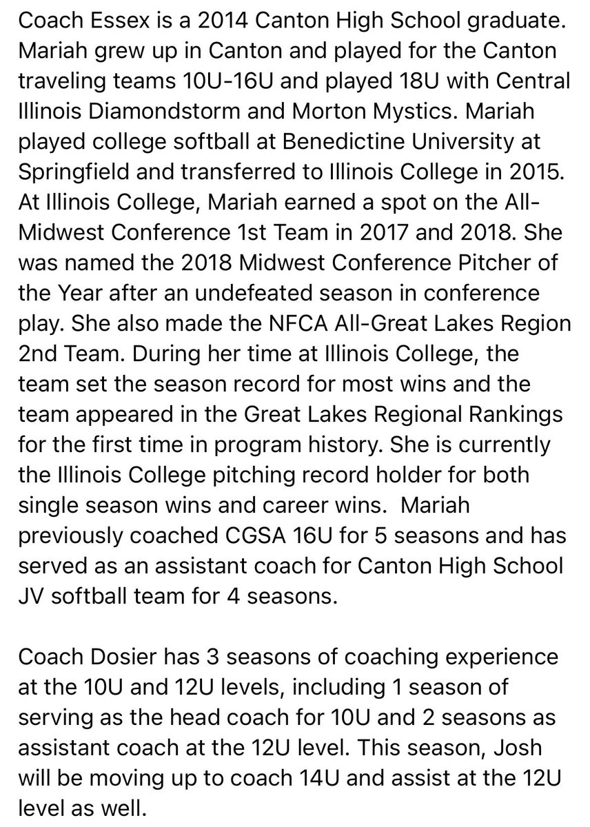 Meet the coaches! CGSA 14U will be coached by Harold Rose, Mariah Essex (Hedges), and Josh Dosier. We are looking forward to a great season at 14U this year! 💜💛🥎