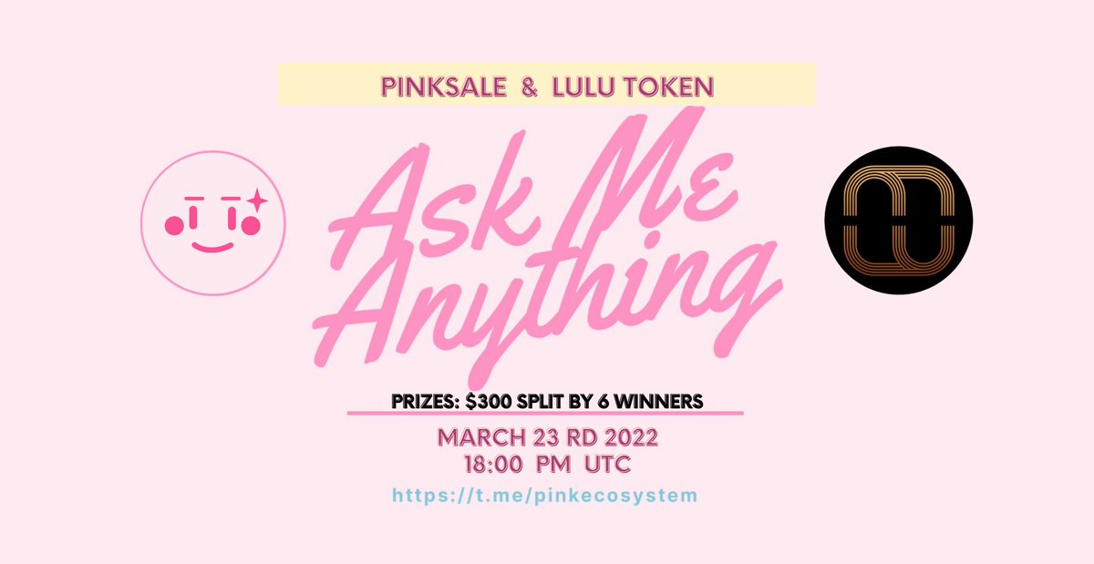 pinkecosystem's tweet photo. π₯ Upcoming LULU Token AMA!
β
Event: LULU Token voice AMA
β
Where: https://t.co/huKyZInN7H
β
When: 23rd March 19:00PM UTC
β
Prize: $300 split by 6 winners
π TG: https://t.co/kQvJPUI5fi
π Web: https://t.co/KzlkOOtrws
#Presales #IDO #LULUToken https://t.co/3VM3QQX3tr