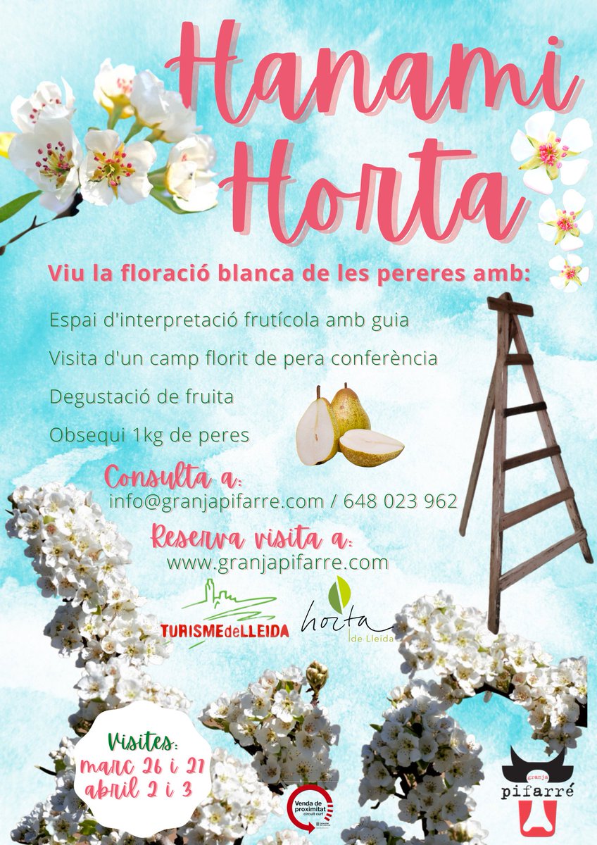 joanpifa's tweet photo. Proposem HANAMI HORTA una experiència als camps blancs de pereres amb visita guiada, espai agromuseu i degustació de pera conferència de @hortadelleida . I amb un detall, 1kg de peres de la finca que visitem. Podeu consultar la proposta a: https://t.co/umP1PMNyni
#agrocultura https://t.co/KgAeXHeI6z
