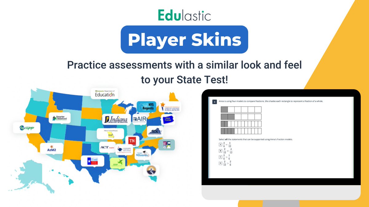 Edulastic's tweet photo. Why Edulastic for State Test Prep? 
✔️ Free practice tests w/ state-released items
✔️ Auto-grading
 ✔️ Standards Mastery Report
✔️ Player skins
➡️  https://t.co/3UYHBKnhaW https://t.co/cLYvjSORXw