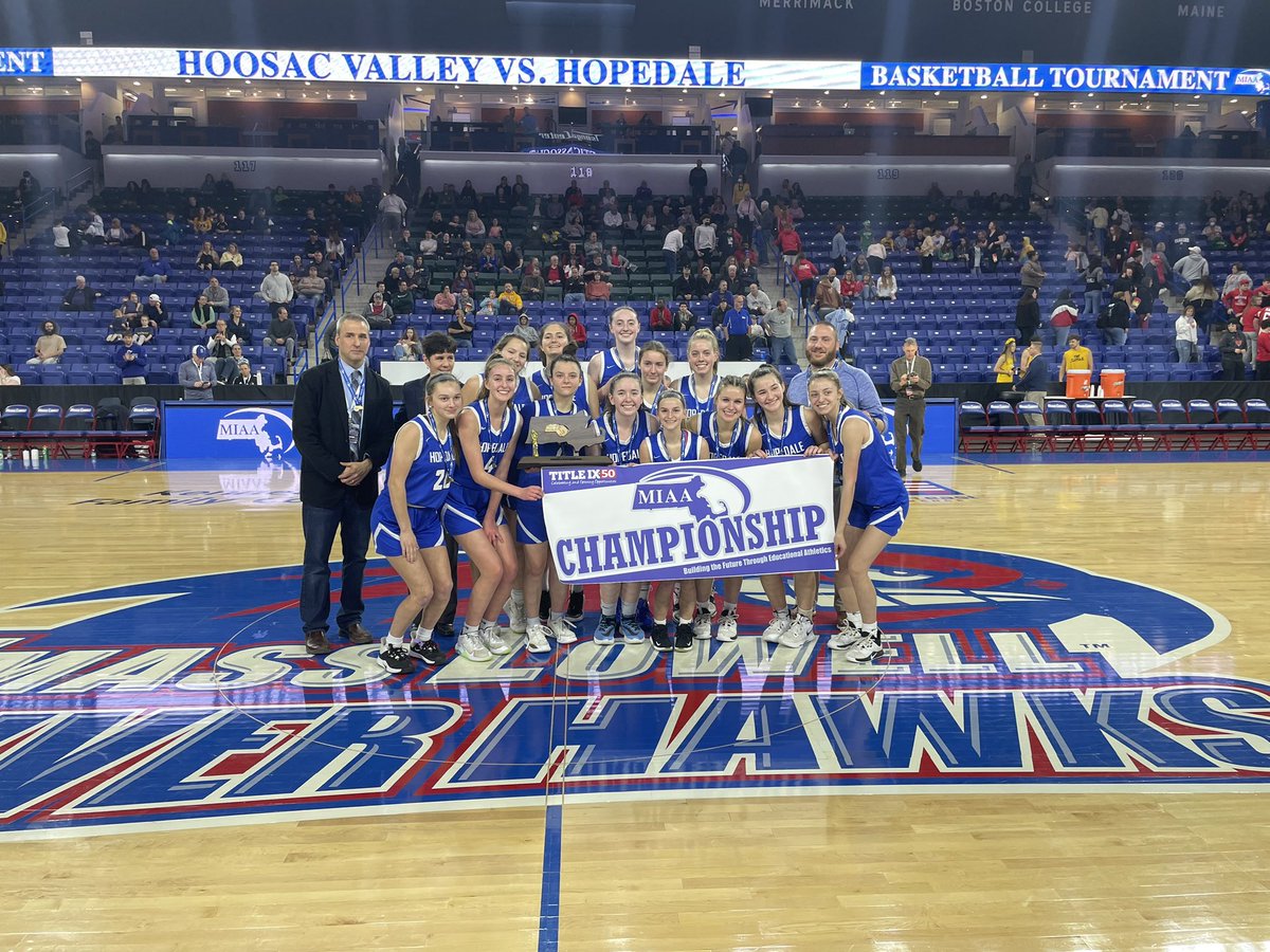 Congratulations to <a href="/HopedaleSports/">Hopedale Athletics</a>, the 2022 Division 5 Girls Basketball State Champions!!!🏀🏀🏀

Final Score
Hopedale 55
Hoosac Valley 45

<a href="/jimquatromoni/">Jim Quatromoni</a> <a href="/KBrouillard12/">Keith Brouillard</a> <a href="/TsongasCenter/">Tsongas Center</a> #gameonmiaa