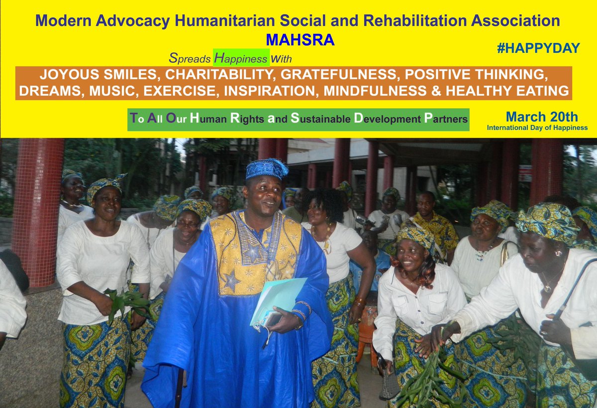 mahsracameroon's tweet photo. Today 20 March 2022 #DayOfHappiness , #CEO @mahsracameroon , reminds all: Happiness is contagious. 'we must not lose our humanity into sorrow, we are stronger than the problems we create, we can solve them by seeking internal happiness'. @aaupd @GPPlatform @UNGeneva #WorldPeace https://t.co/CHMhTKI27t