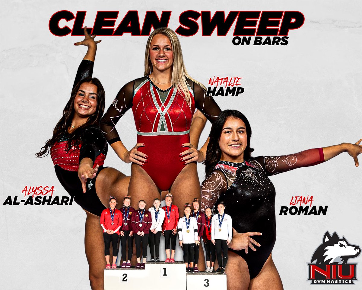 Niugymnastics's tweet image. 1…2…3 HUSKIES placed on the Bars to sweep the competition! ❤️🐾#PackAttack
