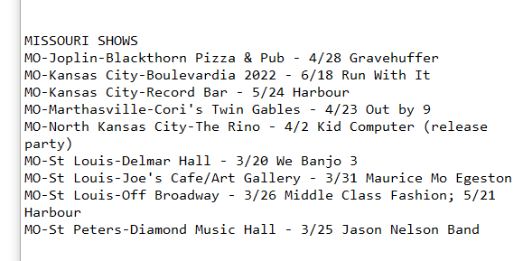 MISSOURI SHOWS