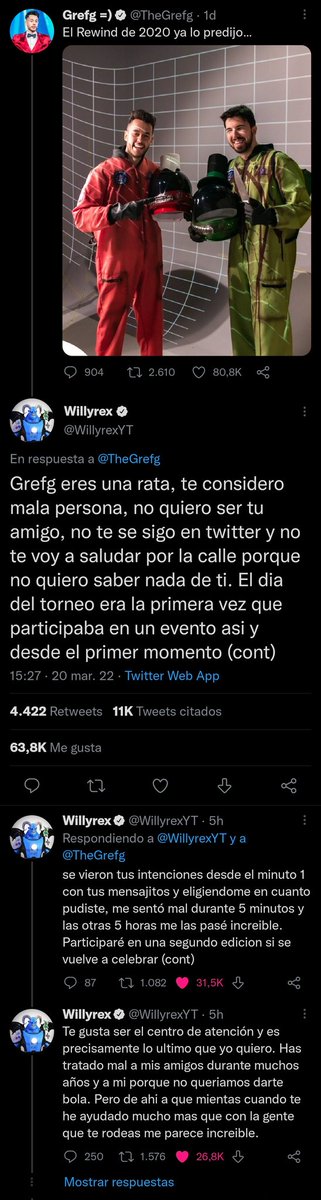 pulpista's tweet photo. Por si os habéis perdido el salseo entre Willyrex y Grefg. Aquí os dejo todas los tweets que ha borrado Willy👀 https://t.co/J6jhA65sXl
