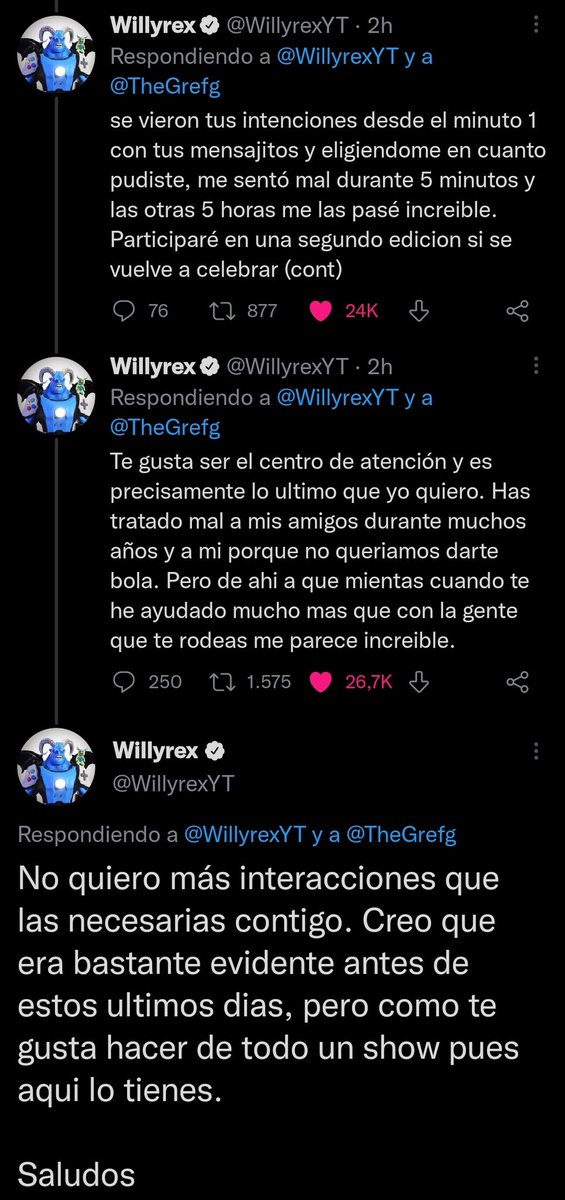 pulpista's tweet photo. Por si os habéis perdido el salseo entre Willyrex y Grefg. Aquí os dejo todas los tweets que ha borrado Willy👀 https://t.co/J6jhA65sXl