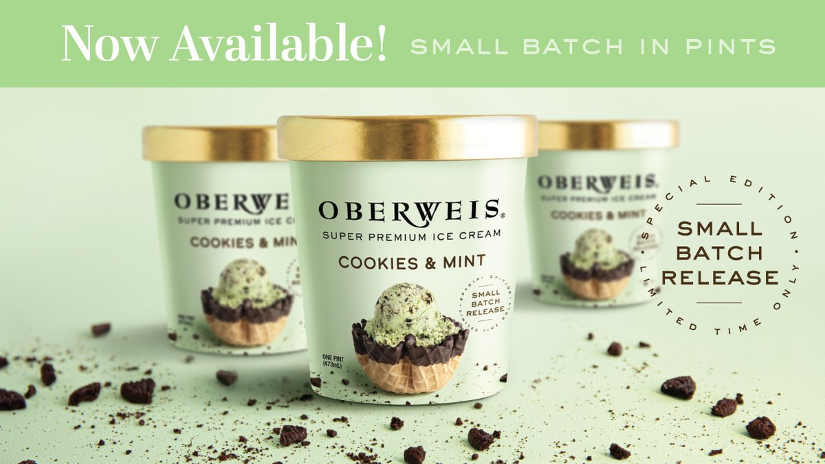 Oberweis's tweet photo. Our small batch release, Cookies &amp; Mint, is now available in pints! Pick up your pints in our dairy stores today or order through home delivery! 💚 #cookiesandmint #oberweissmallbatch #smallbatchrelease #smallbatchpints https://t.co/DplcwNyJJw