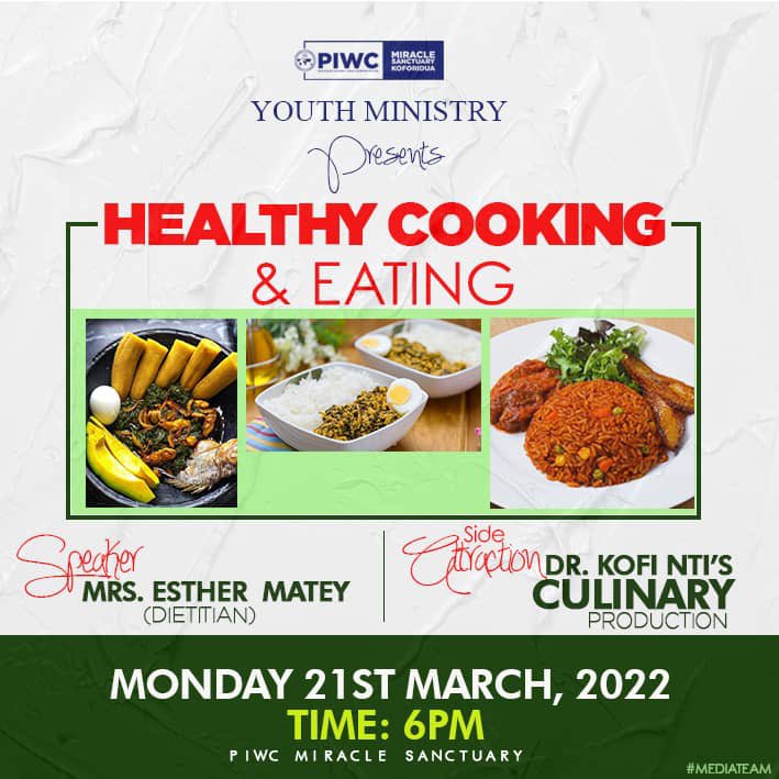 piwckdua's tweet photo. Youth! Arise and Shine !!
Let’s meet tomorrow for a powerful session on “Healthy Cooking and Eating “ With Mrs Esther Matey and Dr. Kofi Nti as our guest speakers https://t.co/gQe6oM4ECi