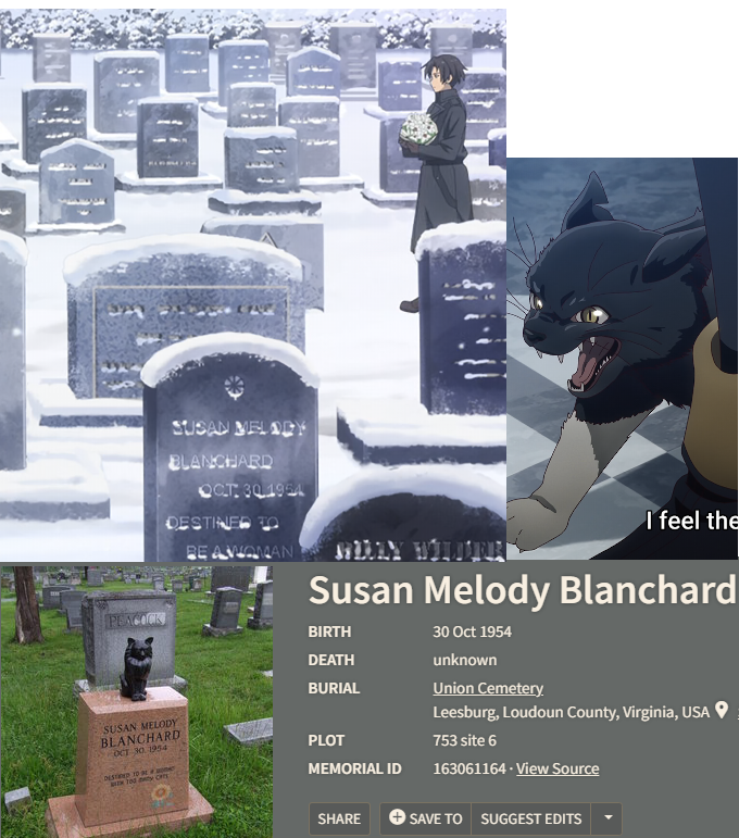 itDkota's tweet photo. who is susan melody blanchard
the town the cemetery is in is leesburg
the cat was found by Vladilena Milizé
#eightysix #86anime https://t.co/PYzZ9V8781