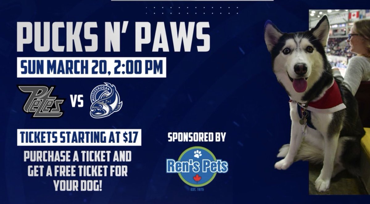 RudyCuzzetto's tweet photo. The Mississauga @OHLSteelheads have the lead here at the 4th annual Pucks N Paws game at @PFFCentre. Thanks to sponsor @RENSPETS, and to everyone who joined us today, including @autismds, @lionsclubs, @Park_AnimalHosp, and the #IAmHear Foundation. #MississaugaLakeshore 🥅🐕🏒🐟🇨🇦 https://t.co/8y8RbZPUg3