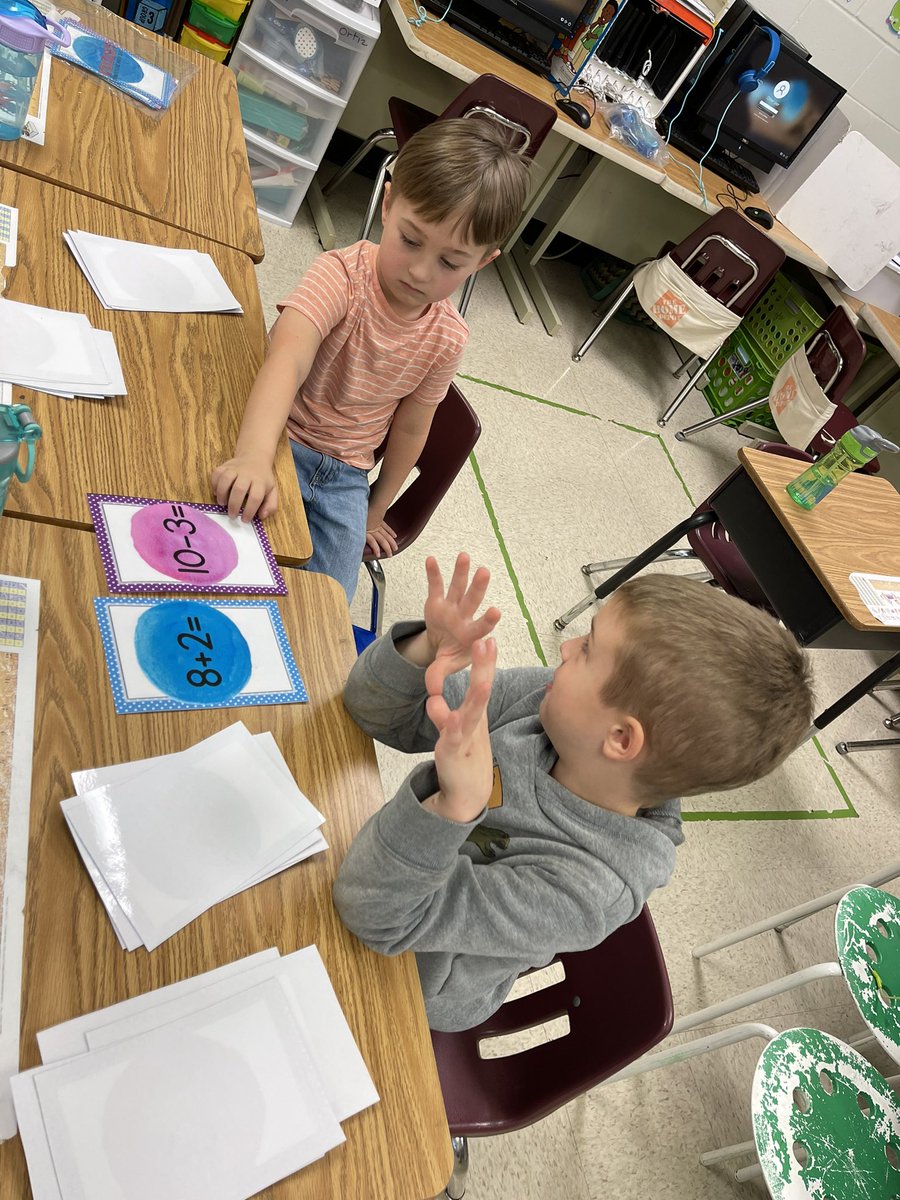 My kindergartners learned a new math game this week.I called it “NUMBER BATTLE!”  The gentler version of “War”. 🤫They had to flip over a card, do the math&amp;decide which number was larger, winner take all.I had a math checker/tie breaker monitor keeping things fair.   <a href="/_DrAbbyMay/">Abby May</a>