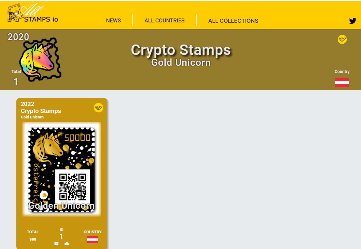 Allstampsio's tweet photo. 🔥New Collection added🔥
Golden Unicorn from Austria 🇦🇹.  https://t.co/7Sh9ysdIQg
A Guinness World Record https://t.co/9X861E2ztt

@crypto_addicted thanks for the info.
Working on adding other countries and collections.
Keep you posted
Follow us and Retweet
#stamps #philately https://t.co/fie7IiytPj