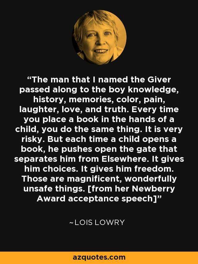 Happy Birthday,  Lois Lowry!
March 20, 1937 
Save us from becoming Elsewhere! Put books in the hands of Children! 